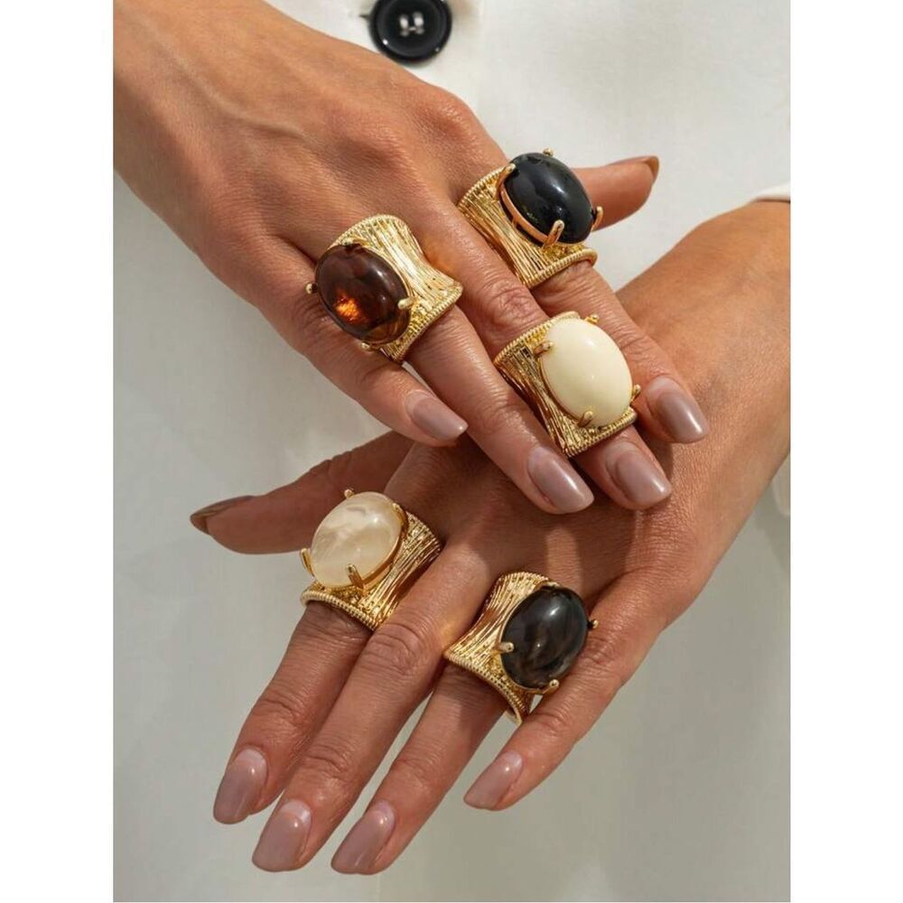 Gold Statement Cocktail Ring with Brown Cabochons R 575